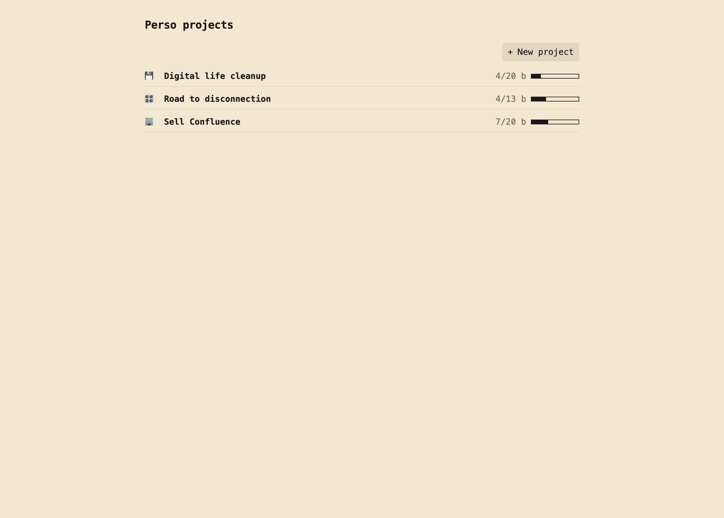 Projects screen